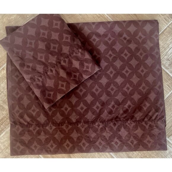Vintage SAMI HAYEK Pillowcase Set STANDARD 100% Cotton Chocolate Brown Geometric - Picture 1 of 10